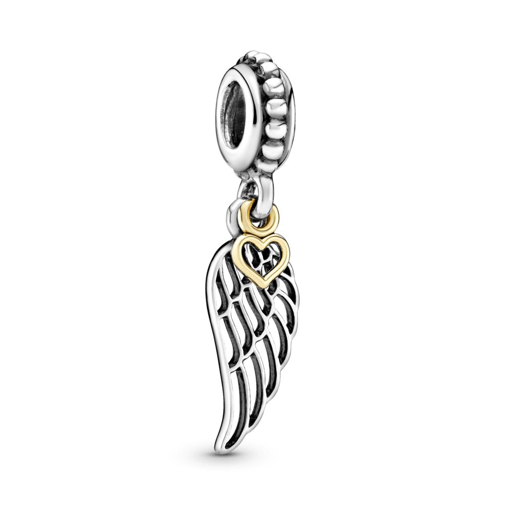 Pandora Charm - Colgante Corazón y Ala de Ángel Dos Tonos