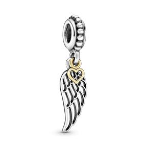 Pandora Charm - Colgante Corazón y Ala de Ángel Dos Tonos