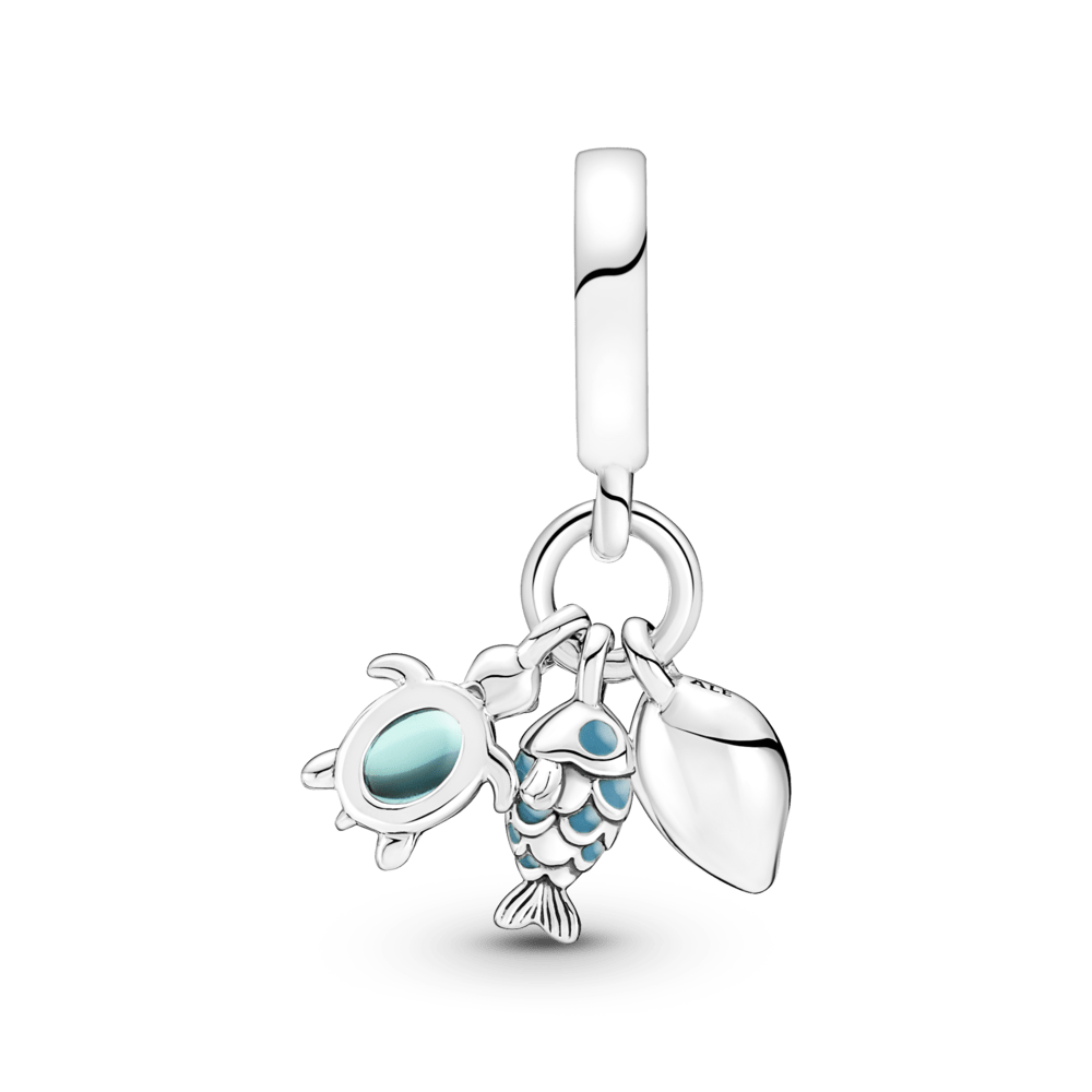 Pandora Charm - Colgante triple pescado, tortuga de mar y concha