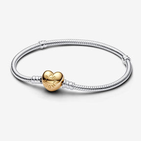 Pandora Pulsera - Cadena de Serpiente Broche Corazón en Pavé de Pandora Moments