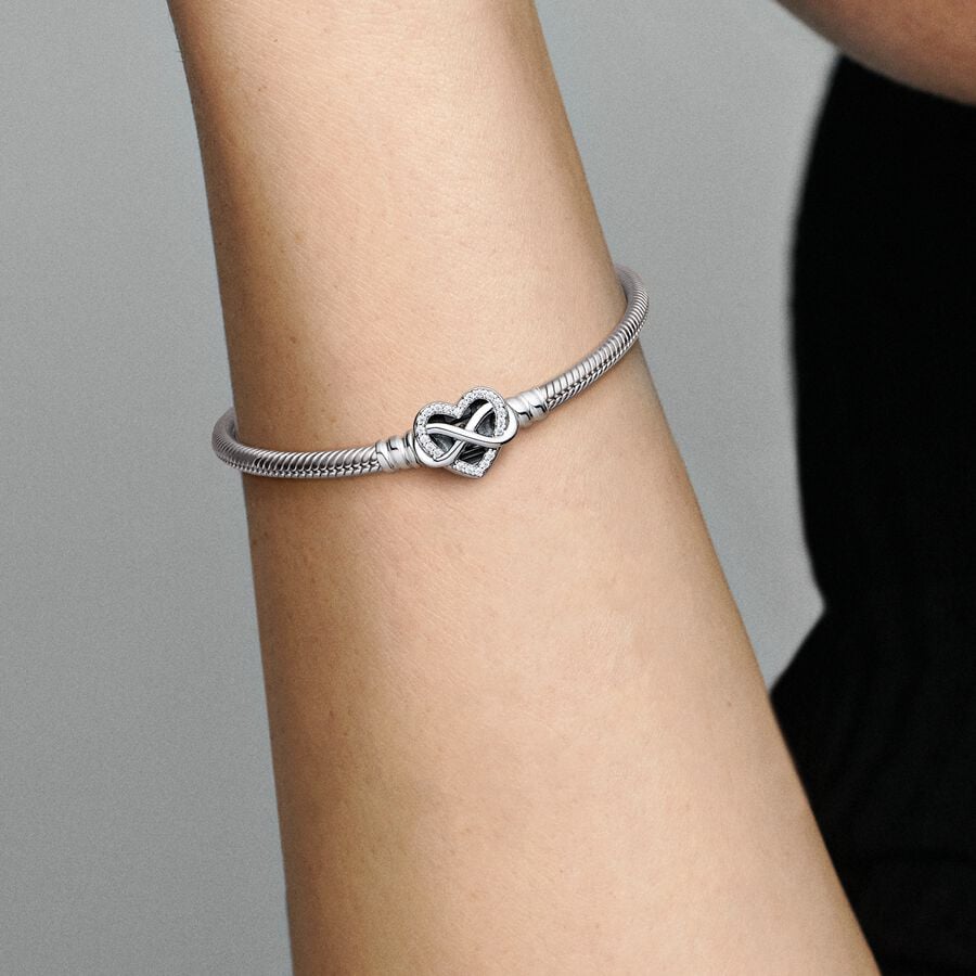 Pandora Pulsera - Cadena de Serpiente con Cierre Corazón Infinito Brillante