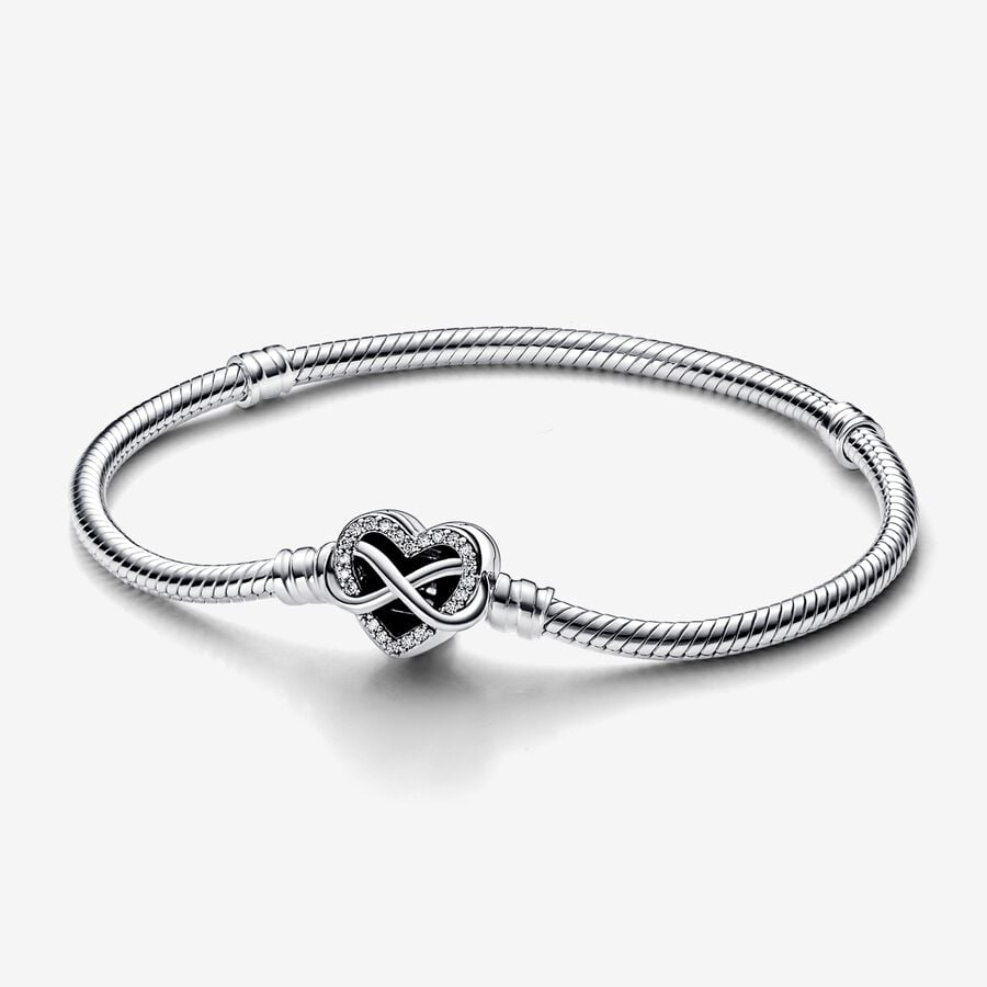 Pandora Pulsera - Cadena de Serpiente con Cierre Corazón Infinito Brillante